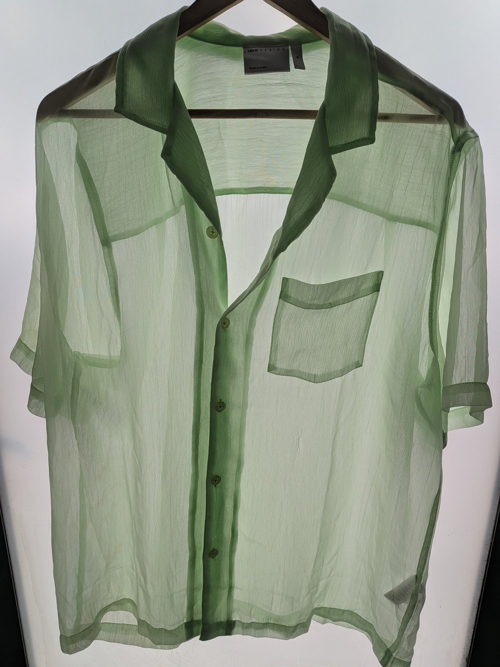 ASOS Sheer Mint Green Camp Collar Men’s Shirt
